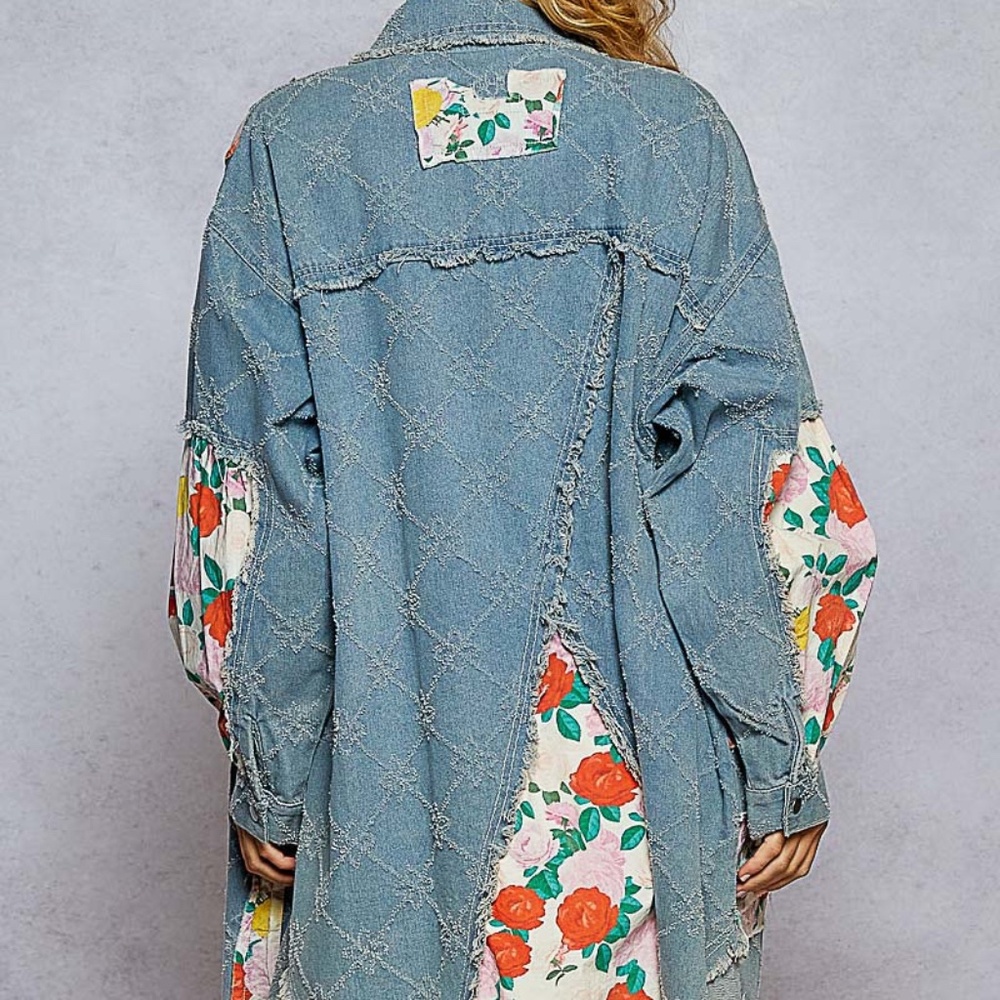 New POL Balloon Sleeve Relaxed Fit Twill Long Shirt Shacket Lightweight Denim - Picture 5 of 14